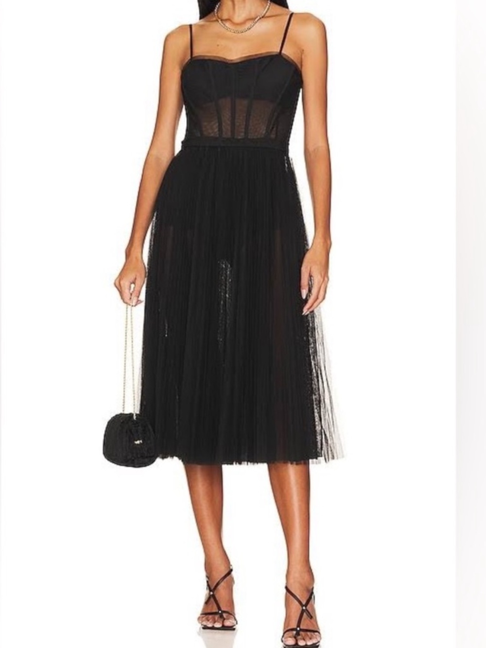 BCBGMaxAzria Black Tulle Midi Dress